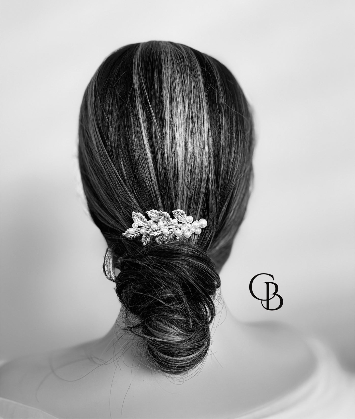 Peigne à cheveux perles et feuilles en argent "Arce"